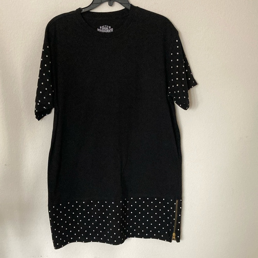 Bleecker & Mercer Black with white Polka Dot on sleeves & border XL tee dress